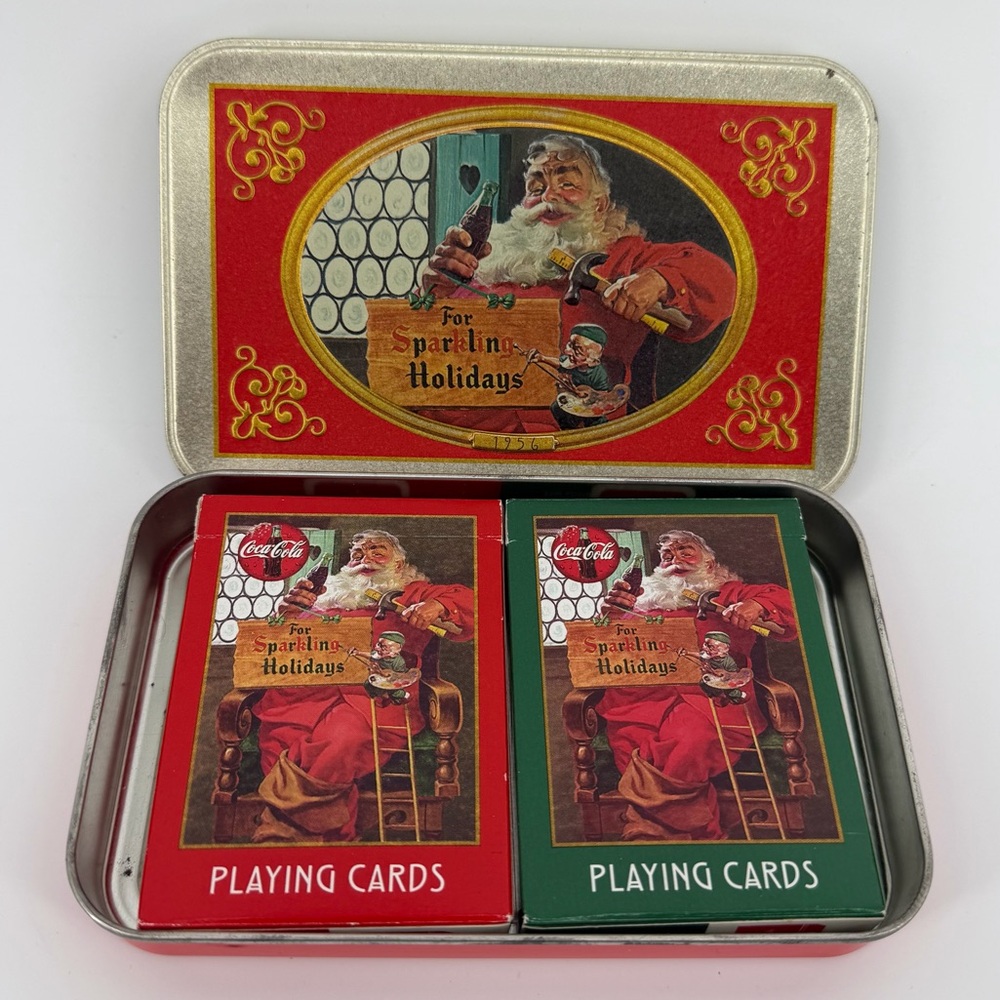 Coca-Cola Holiday Santa Nostalgia Playing Cards Set of 2 Decks in Tin, 1998